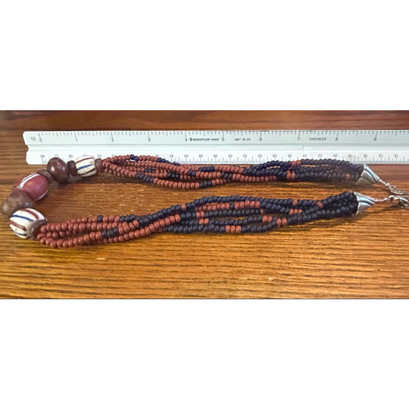 Women's artisan trading bead style Necklace & Earrings Set, OS, Brown & Blue - Picture 4 of 5